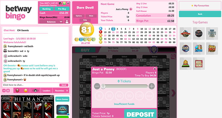 A fair selection of bingo variants for you to choose on Betway