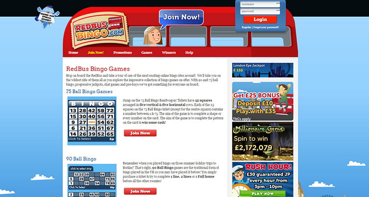 Variations of bingo offered on the site