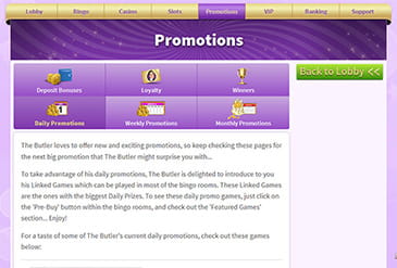 Desktop site for Butlers Bingo