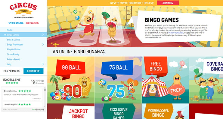 A great choice of bingo variants on Circus 