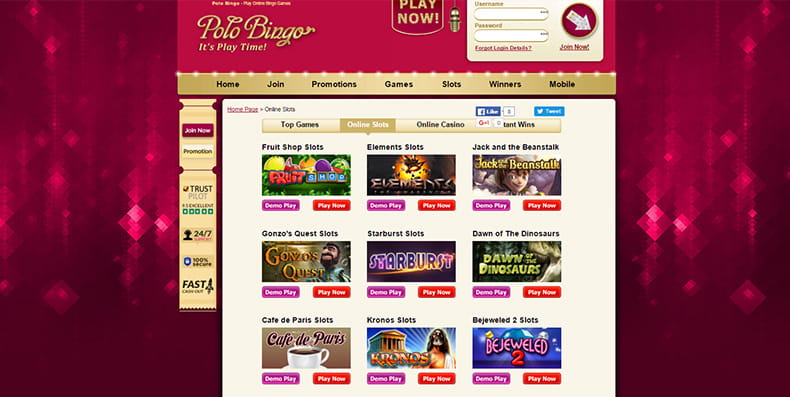A huge selection of slots and other games on Polo