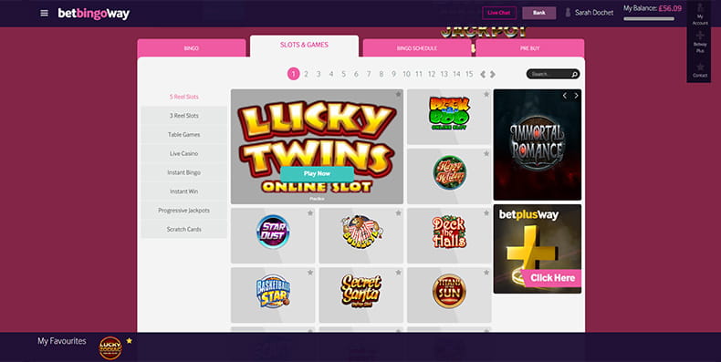 An extensive variety of games on Betway website