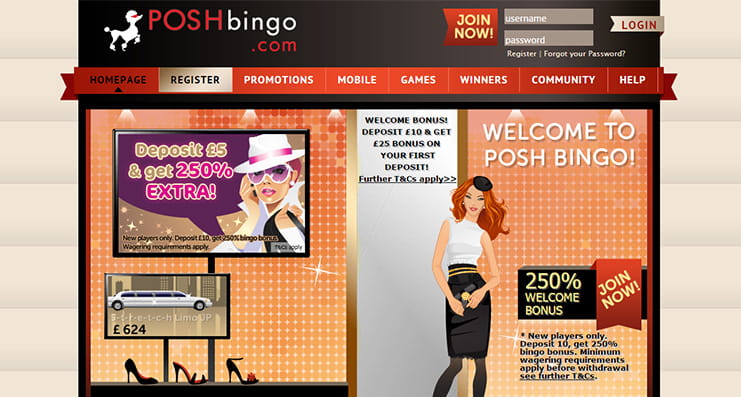 The home page of Posh is sleek and stylish as the name suggests