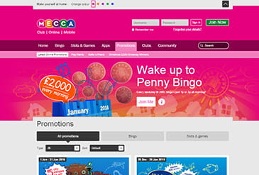Ongoing promotions on the desktop version of Mecca Bingo