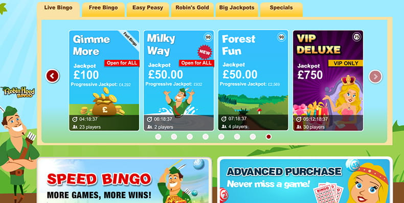 Bingo games of high quality are offered at Robin Hood