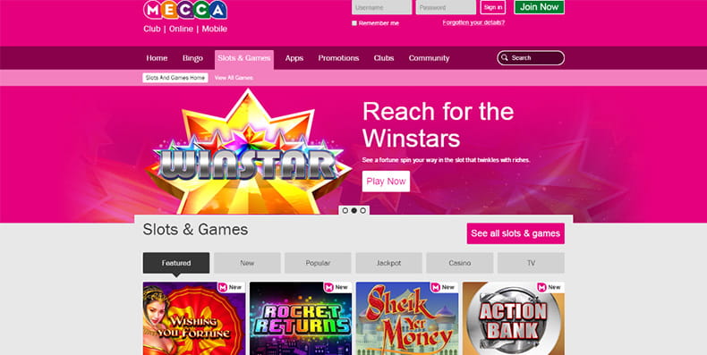 Variety of other games on Mecca Bingo